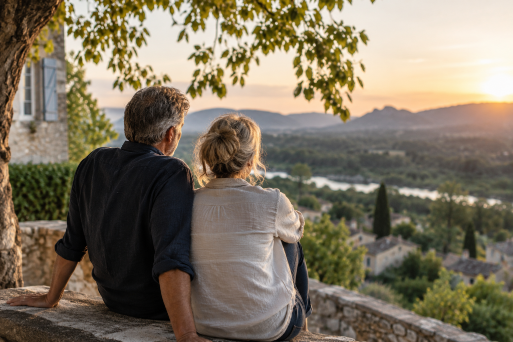 Couple proche de la retraite contemplant le paysage